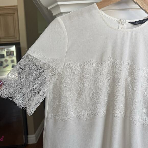 Zara woman White T Shirt Lace Panels Size Small - Picture 4 of 6